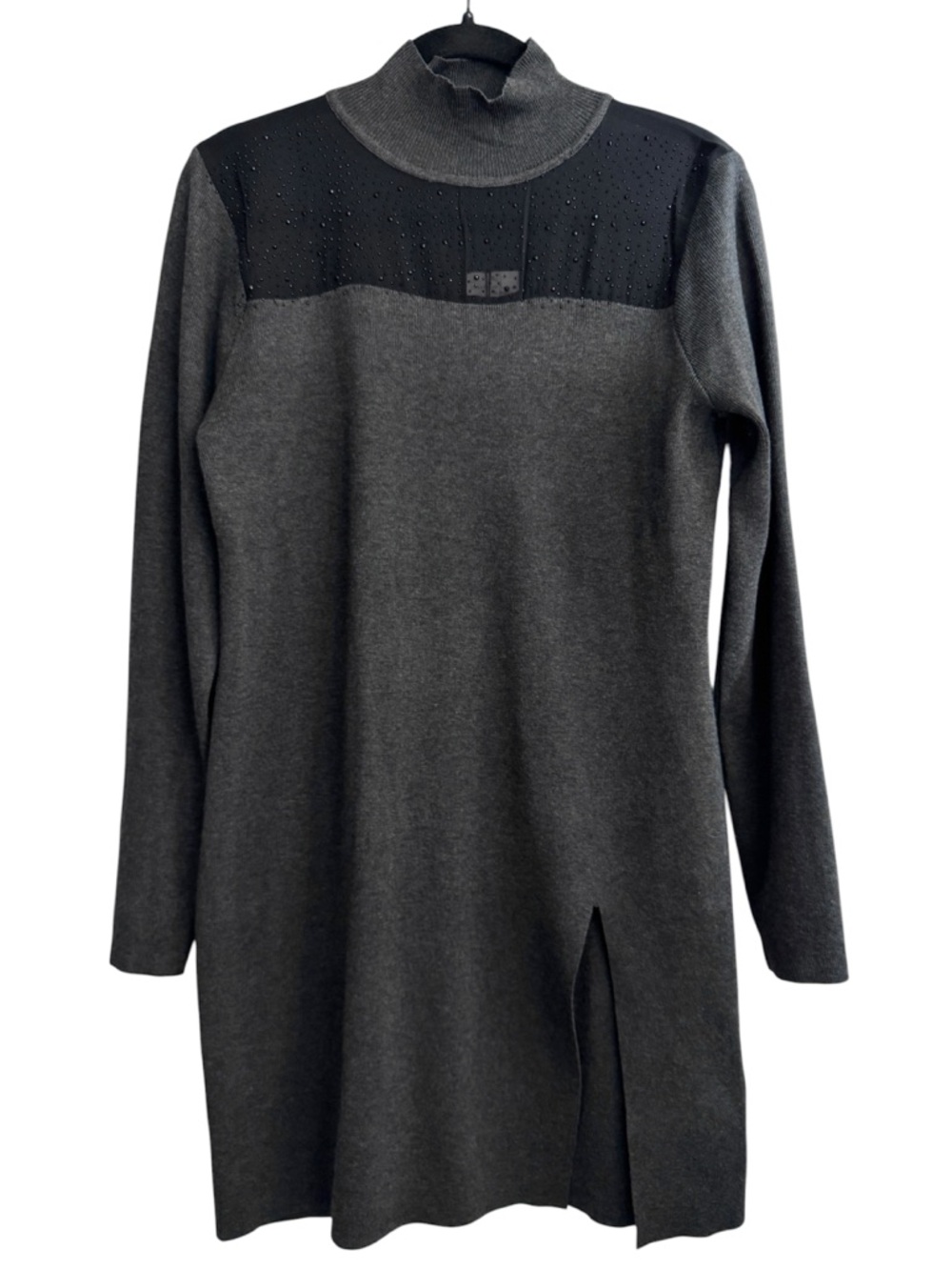 Cable & Gauge Beaded Sheer Chest Sweater Dress, Size Large - NWT